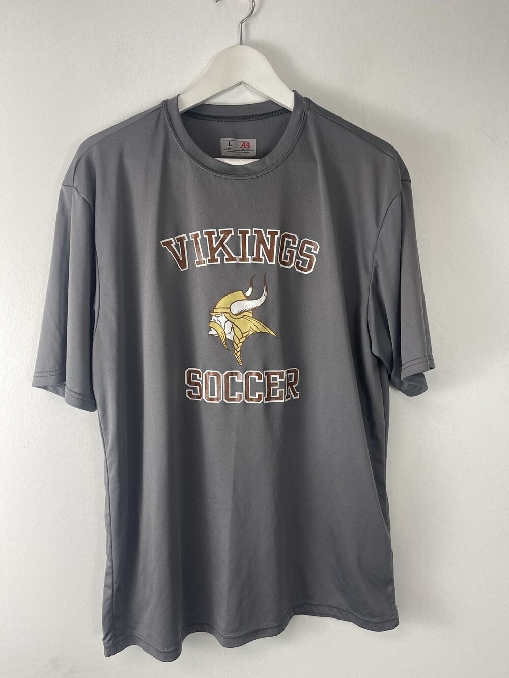 Viking Soccer Shirt Mens Large Gray Tee Jersey Short Sleeve N258